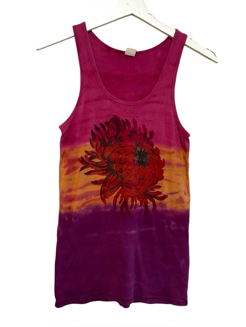 Lucky Brand L tank top flower graphic tie dye vintage Y2K made in USA boho indie